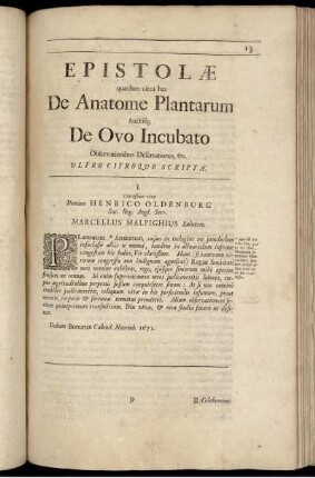 Epistolæ quædam circa has De Anatome Plantarum