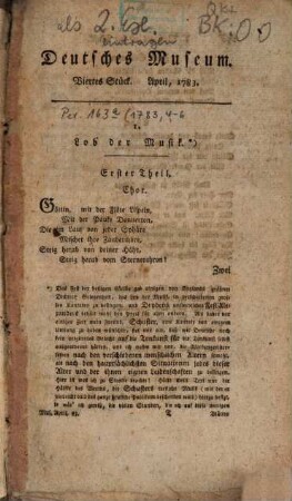 Deutsches Museum : auf das Jahr .... 1783,4/6
