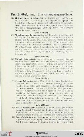 Kunstmöbel, und Einrichtungsgegenstände (Nr. 274-293)