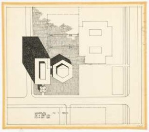 Hochschulbibliothek, Karlsruhe Neubau: Vorprojekt: Anbau eines weiteren Bibliotheksgebäudes. Lageplan, 1:500