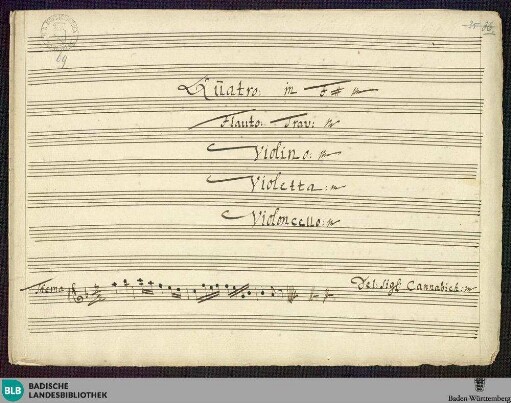 Quartets - Mus. Hs. 69 : fl, vl, violetta, vlc; F; DTB 16 F5