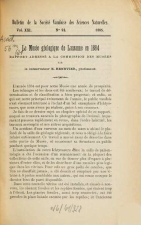 Bulletin de la Société Vaudoise des Sciences Naturelles. 21, 21 = No. 92 - 93. 1886