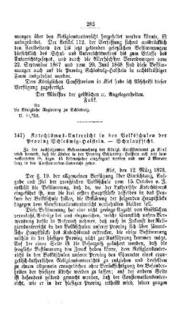Katechismus-Unterricht in den Volksschulen der Provinz Schleswig-Holstein. - Schulaufsicht : [IV. Elementarschulwesen]