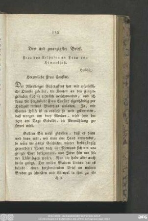 Drei und zwanzigster Brief. Frau von Arlhofen an Frau von Himmelfuß.