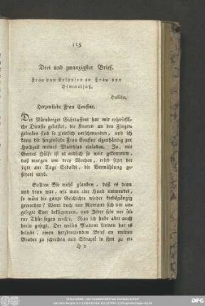 Drei und zwanzigster Brief. Frau von Arlhofen an Frau von Himmelfuß.