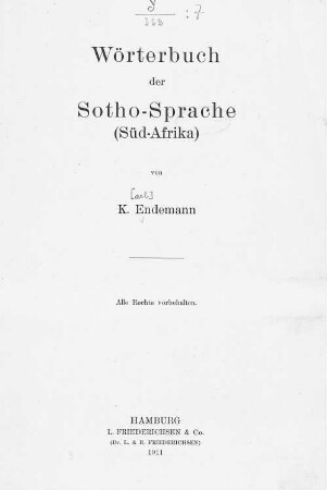 Wörterbuch der Sotho-Sprache (Süd-Afrika)