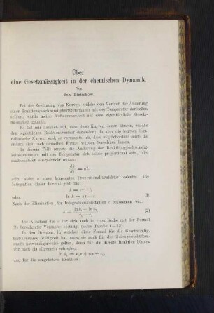 Über eine Gesetzmässigkeit in der chemischen Dynamik