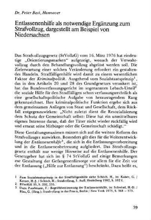 39-56, Entlassenenhilfe als notwendige Ergänzung zum Strafvollzug, dargestellt am Beispiel von Niedersachsen
