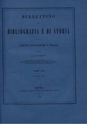 Tomo XVI. Maggio 1883.