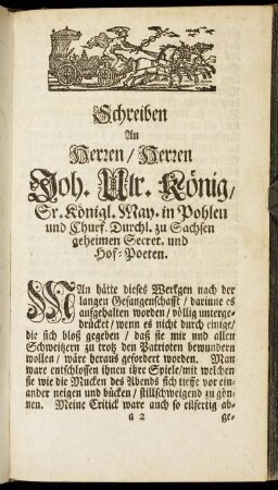 Schreiben An Herrn / Herrn Joh. Ulr. König, [...]
