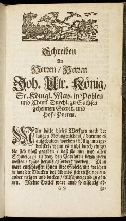 Schreiben An Herrn / Herrn Joh. Ulr. König, [...]