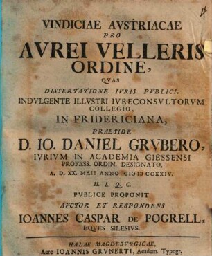 Vindiciae Austriacae Pro Aurei Velleris Ordine