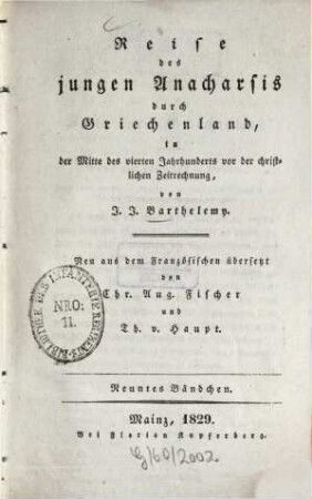 Reise des jungen Anacharsis durch Griechenland, in der Mitte des vierten Jahrhunderts vor der christlichen Zeitrechnung, 9