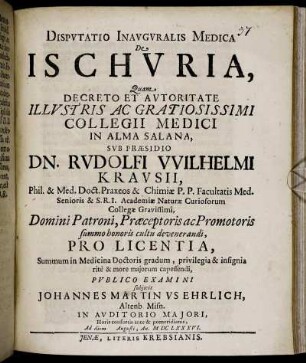 Disputatio Inauguralis Medica De Ischuria