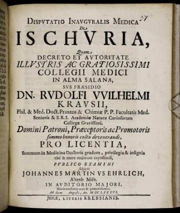Disputatio Inauguralis Medica De Ischuria