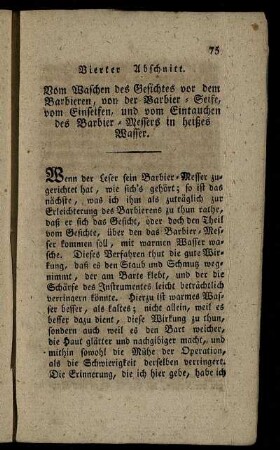 Vierter Abschnitt. Vom Waschen des Gesichtes vor dem Barbieren, von der Barbier- Seife, ...