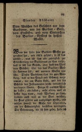 Vierter Abschnitt. Vom Waschen des Gesichtes vor dem Barbieren, von der Barbier- Seife, ...