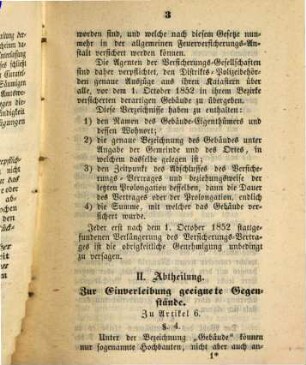 Instruction zum Vollzuge des Gesetzes vom 28. Mai 1852, die Feuerversicherungs-Anstalt für Gebäude in den Gebietstheilen diesseits des Rheins betreffend