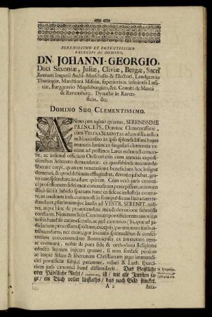 Serenissimo Et Potentissimo Principi Ac Domino Dn. Johanni- Georgio, Duci Saxoniæ, Juliæ, Cliviæ [...]