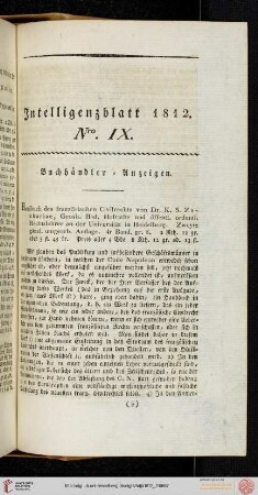 Intelligenzblatt Nro. IX