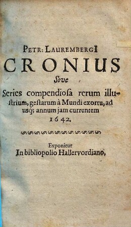Cronius : sive series ... rerum illustrium ... a mundi exortu ad usque an. 1638