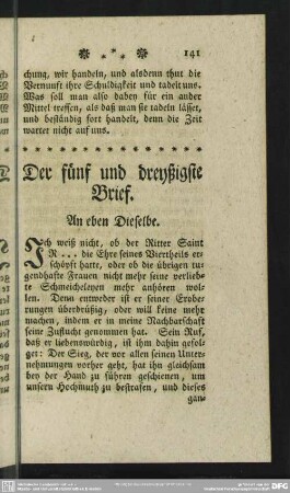 Der fünf und dreyßigste Brief. An eben Dieselbe