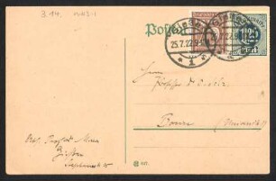 [Postkarte von August Messer an Otto Selz vom 25. Juli 1922]