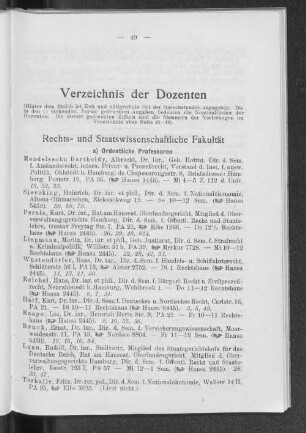 Verzeichnis der Dozenten