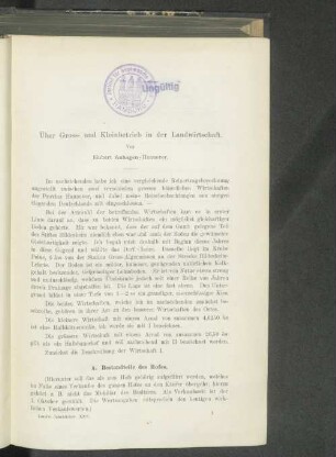 Über Gross- und Kleinbetrieb in der Landwirtschaft.