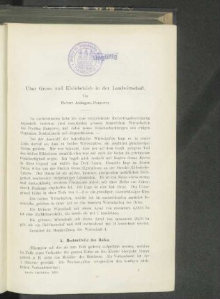 Über Gross- und Kleinbetrieb in der Landwirtschaft.