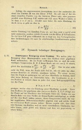 IV. Dynamik beliebiger Bewegungen.