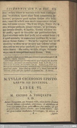 M. Tullii Ciceronis Epistolarum Ad Diversos Liber VI.