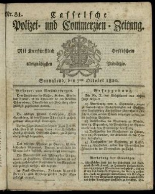 Nr. 81, Sonnabend, den 7ten October 1820