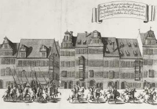 Des Merkur-Aufzug mit der Berg-Invention zum Ringrennen über den Alten Markt und durch die Schloßgasse in die kurfürstliche Residenz ..., den 21. Februar 1678