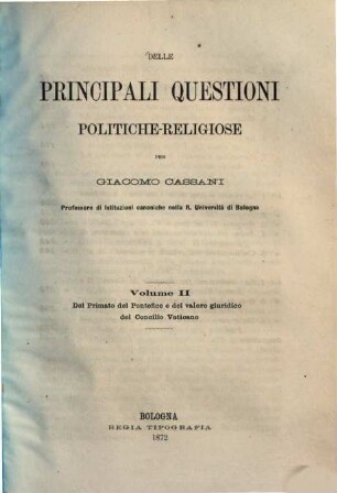 Delle principali questioni politiche-religiose, 2