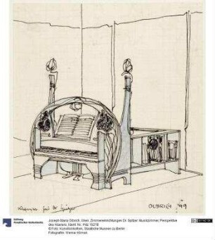 Wien, Zimmereinrichtungen Dr. Spitzer. Musikzimmer, Perspektive des Klaviers