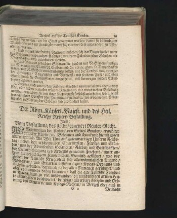 Der Röm. Kayserl. Majest. und des Heil. Reichs Reuter-Bestallung.
