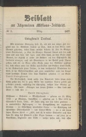 Beiblatt No 2. März 1877