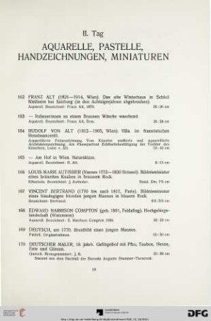 Aquarelle, Pastelle, Handzeichnungen, Miniaturen (Nr. 162-204)