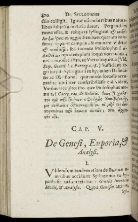 Cap. V. De Genese, Euporia, & Analysi.