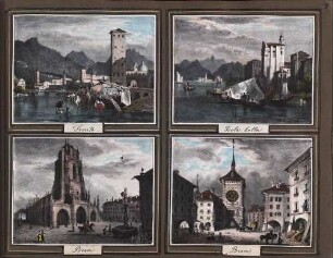 'Bern', Dom und Domplatz; aquarellierte Lithographie 'Bern', Teilansicht; aquarellierte Lithographie 'Isola Bella', Teilansicht; aquarellierte Lithographie 'Trento', Teilansicht; aquarellierte Lithographie