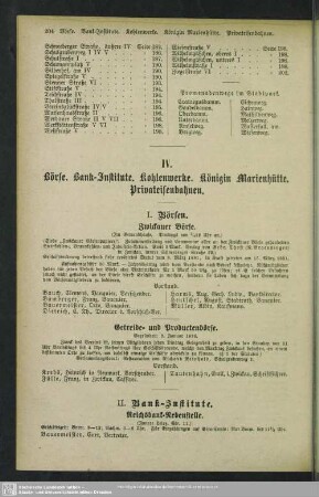 IV. Börse. Bank-Institute. Kohlenwerke. Königin Marienhütte. Privateisenbahnen