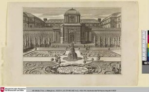 [Jardin d'un palais, avec unse fontaine en son centre]