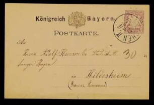 Nr. 5: Postkarte von Luigi Bianchi an Adolf Hurwitz, München, 19.4.1880