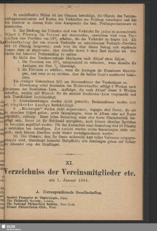 XI. Verzeichniss der Vereinsmitglieder etc. am 1. Januar 1884