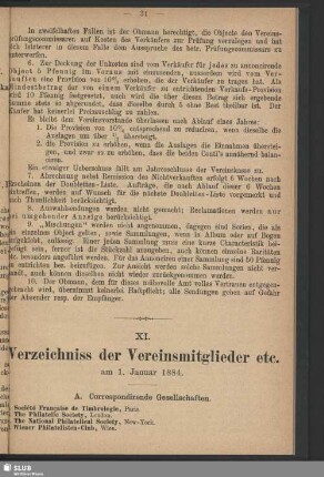 XI. Verzeichniss der Vereinsmitglieder etc. am 1. Januar 1884