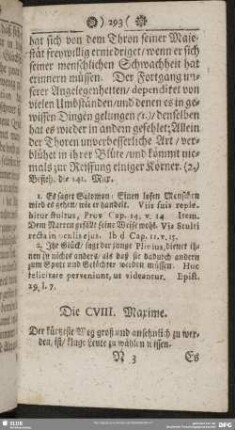 Die CVIII. Maxime. Der kürtzeste Weg groß und ansehnlich zu werden, ist, kluge Leute zu wählen wissen