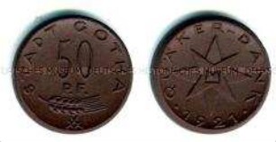 Porzellan-Notmünze (Böttgersteinzeug) der Stadt Gotha im Wert von 50 Pfennig