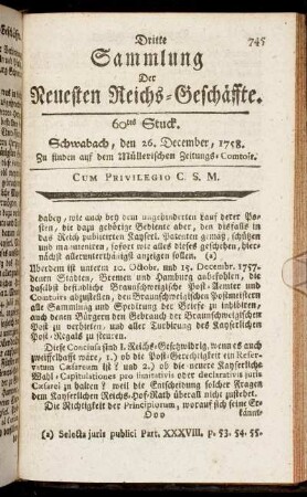 60tes Stuck. Schwabach, den 26. December, 1758.