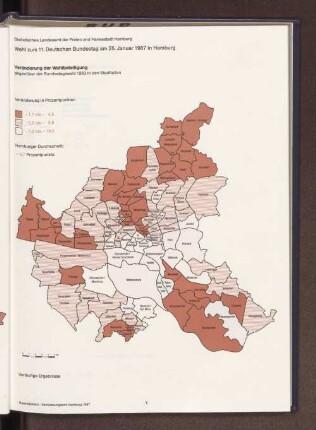Veränderung der Wahlbeteiligung gegenüber der Bundestagswahl 1983 in den Stadtteilen